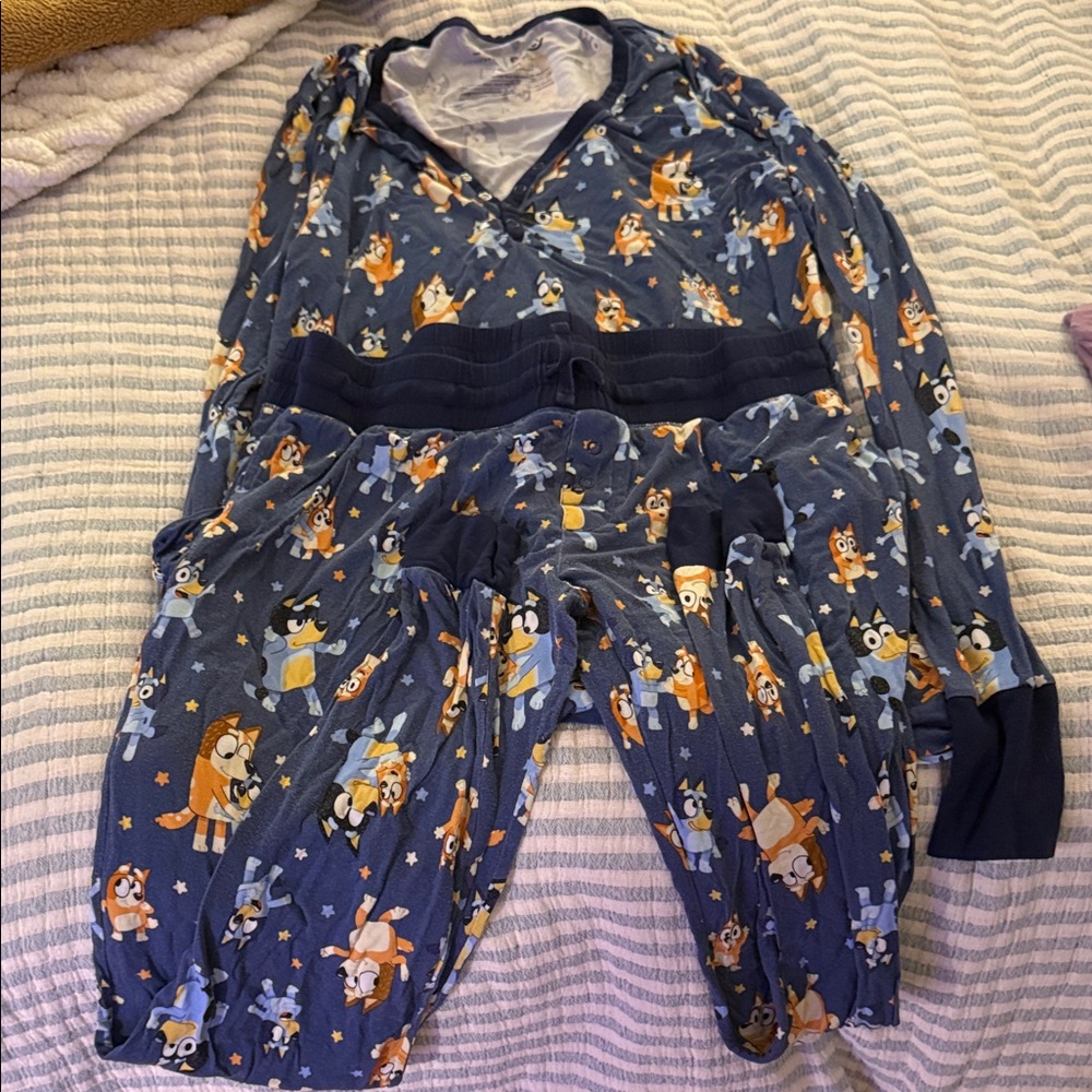 Little Sleepies Navy Blue Pajama Set with Cartoon Print